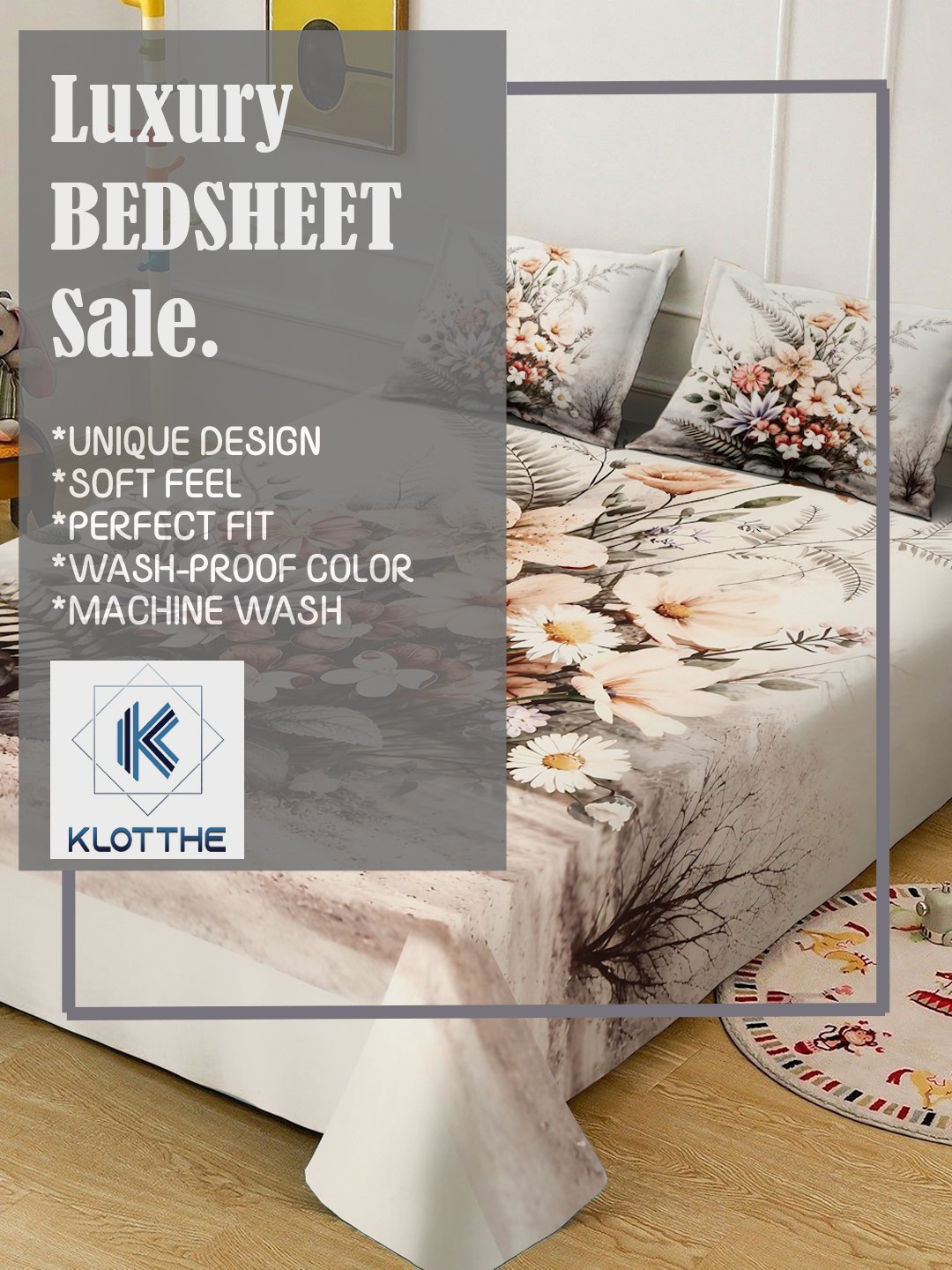 Multi Digital Floral Printed Cotton Blend Fitted Double Bedsheet with 2 Pillow Covers