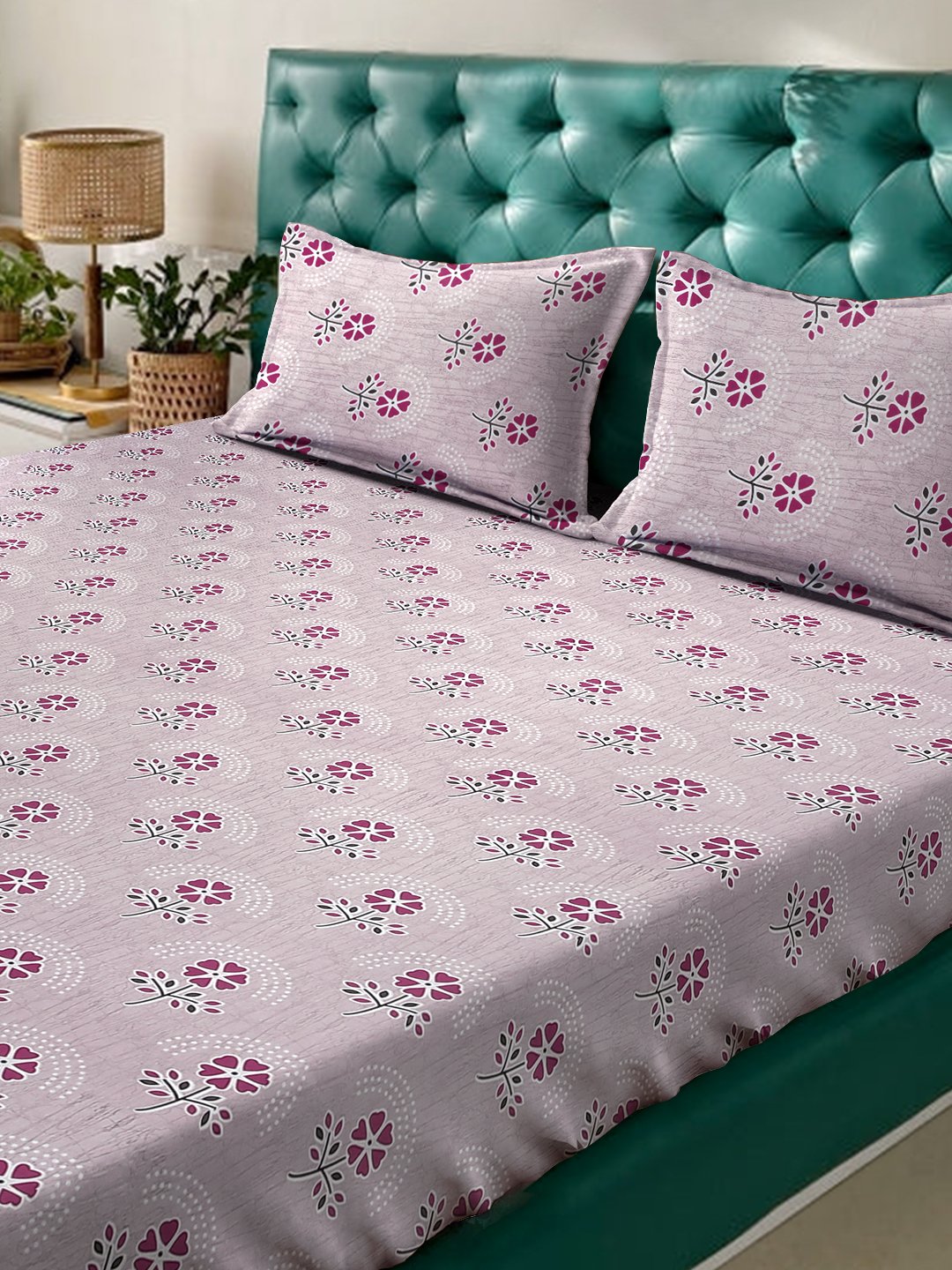 Pink Floral 400 TC Pure Cotton Double Bedsheet with 2 Pillow Covers