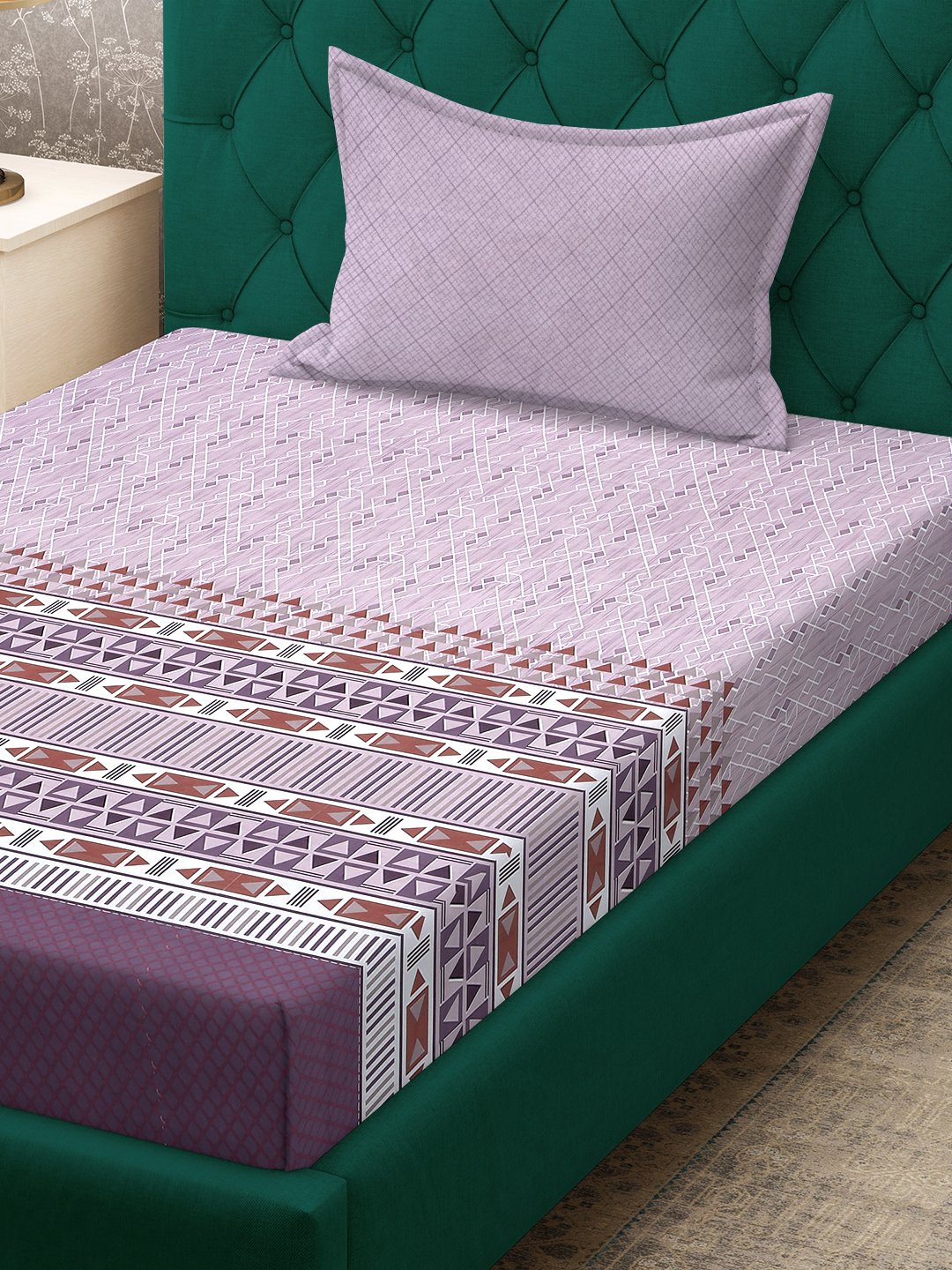 Purple Geometric 400 TC Pure Cotton Single Bedsheet with Pillow Cover