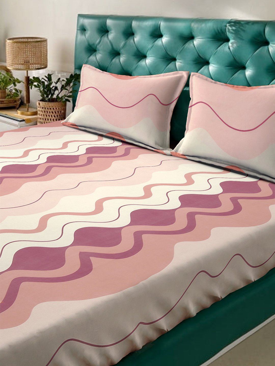 Multi Abstract  300 TC Cotton Blend Fitted Double Bedsheet with 2 Pillow Covers