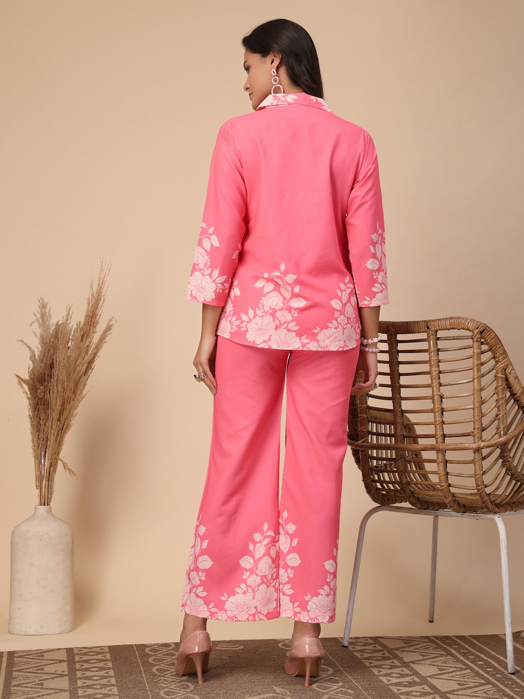 Pink Cotton Printed Shirt With Trousers Co-Ords Set