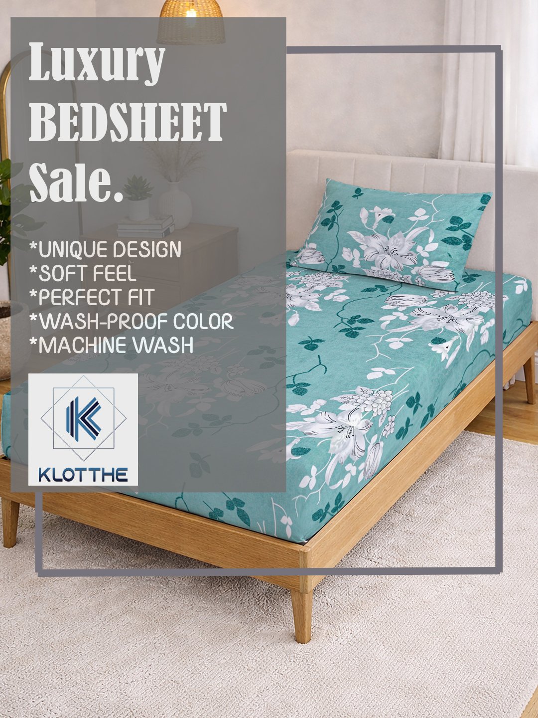 Green Floral Cotton Blend Single Bedsheet with Pillow Cover