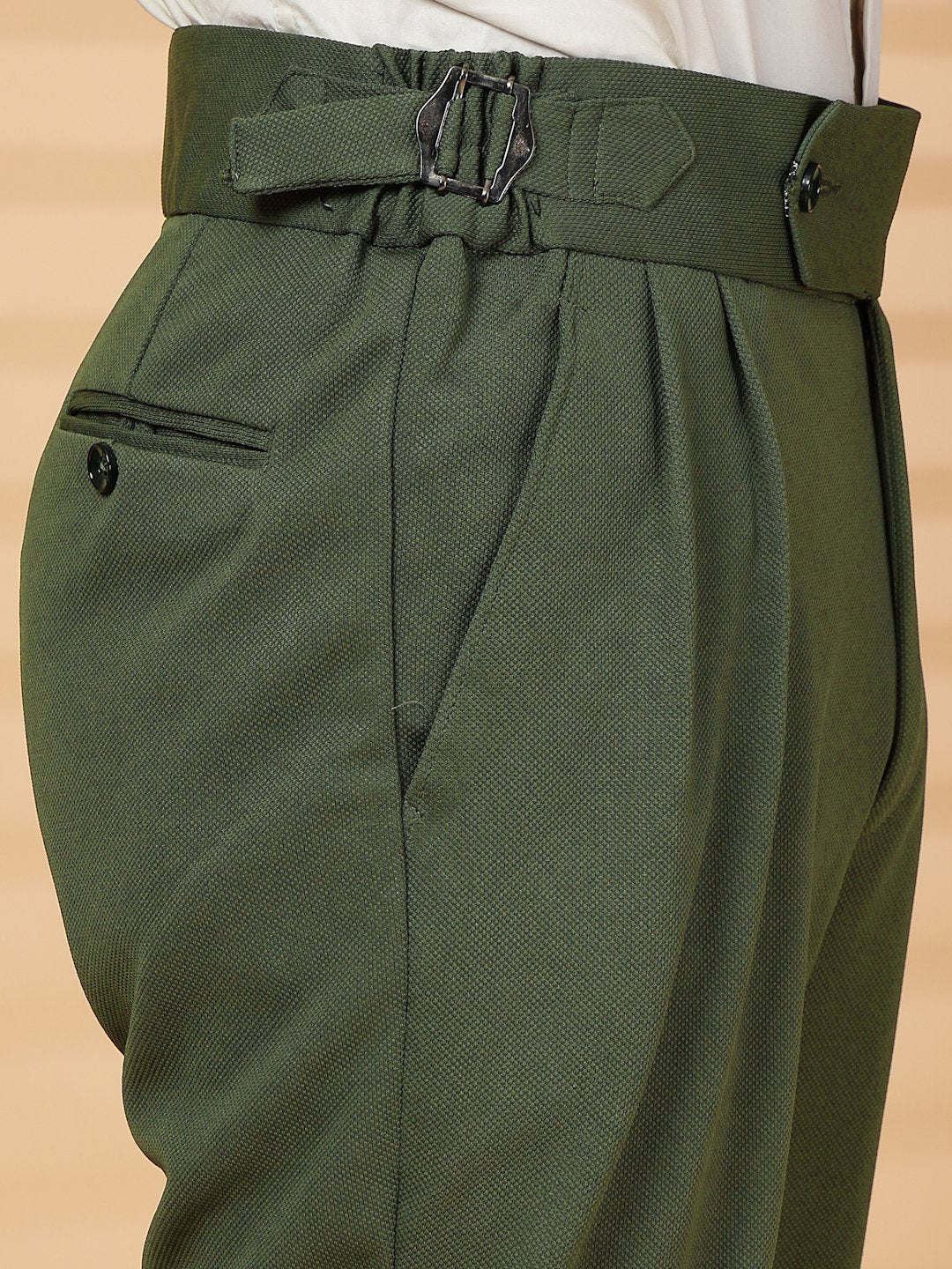 Olive Lycra Cotton Comfort-Fit Solid Regular Formal Trouser