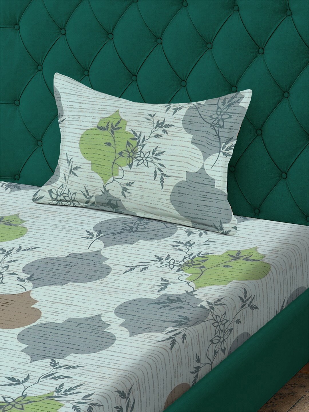 Multi Floral 300 TC Cotton Blend Fitted Single Bedsheet with Pillow Cover