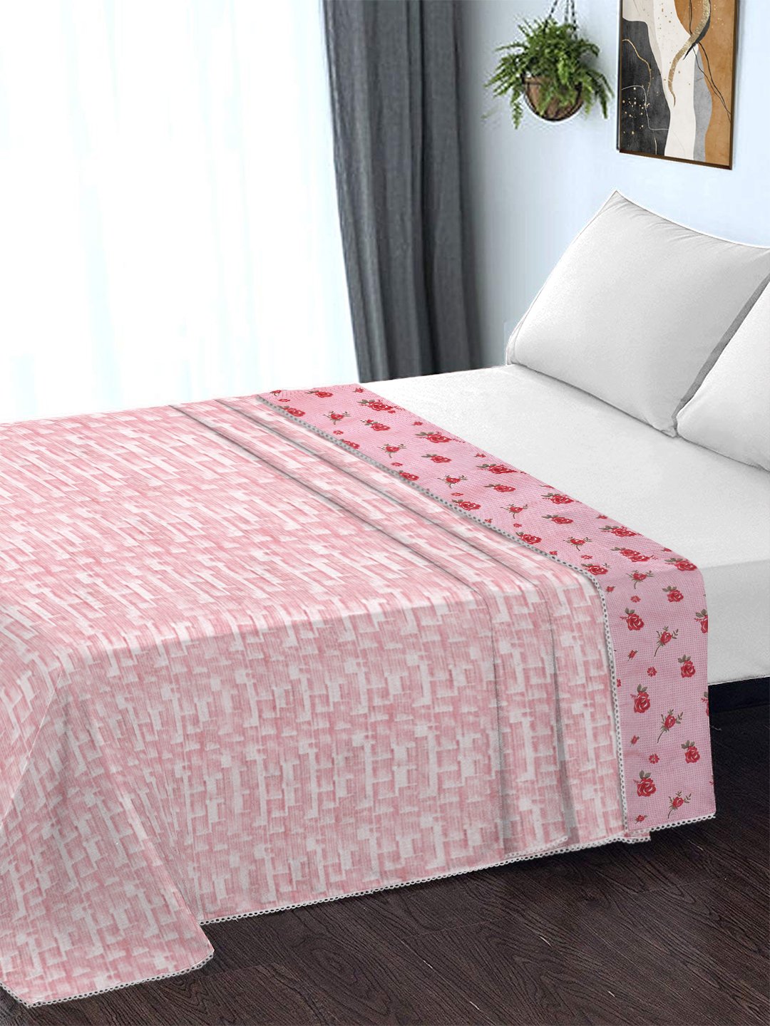 Pink Pure Cotton Floral Double Bed Dohar