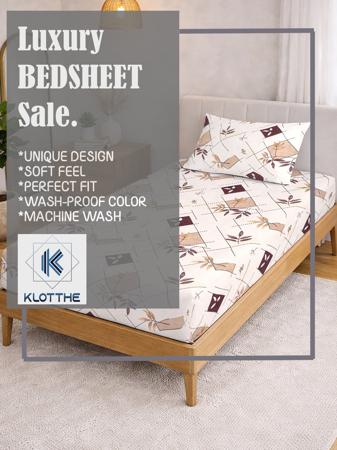 Cream Geometric Cotton Blend Single Bedsheet with Pillow Cover