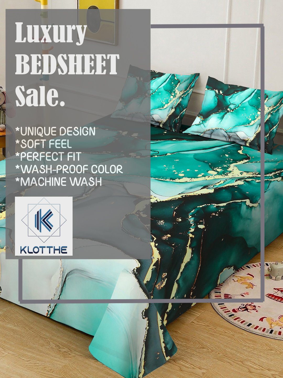 Green Digital Abstract Printed Cotton Blend Double Bedsheet with 2 Pillow Covers