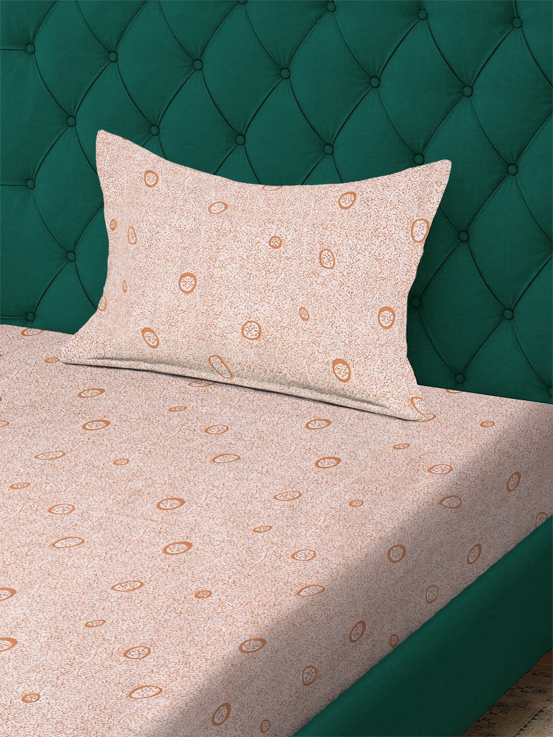 Orange Geometric 300 TC Cotton Blend Single Bedsheet with Pillow Cover