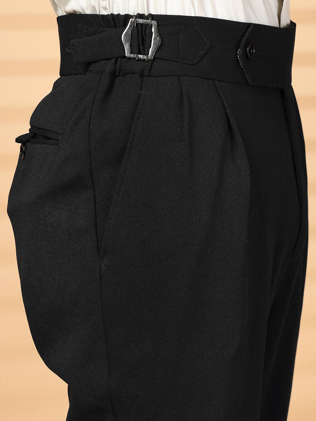 Black Lycra Cotton Comfort-Fit Solid Regular Formal Trouser