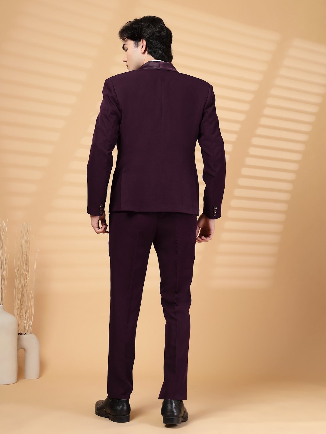 Wine Solid Embroidery Single-Breasted Two-Piece Party Suit
