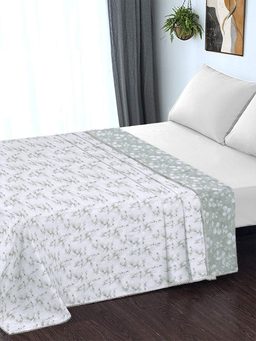Green Pure Cotton Floral Double Bed Dohar
