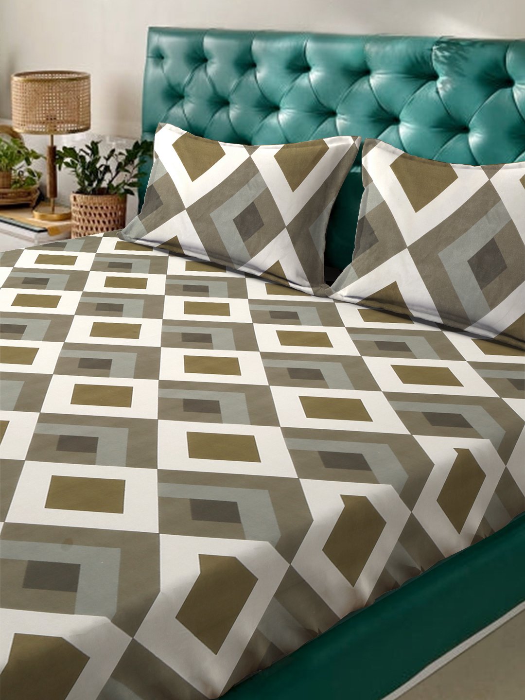 Multi Geometric  300 TC Cotton Blend Double Bedsheet in Book Fold Packing
