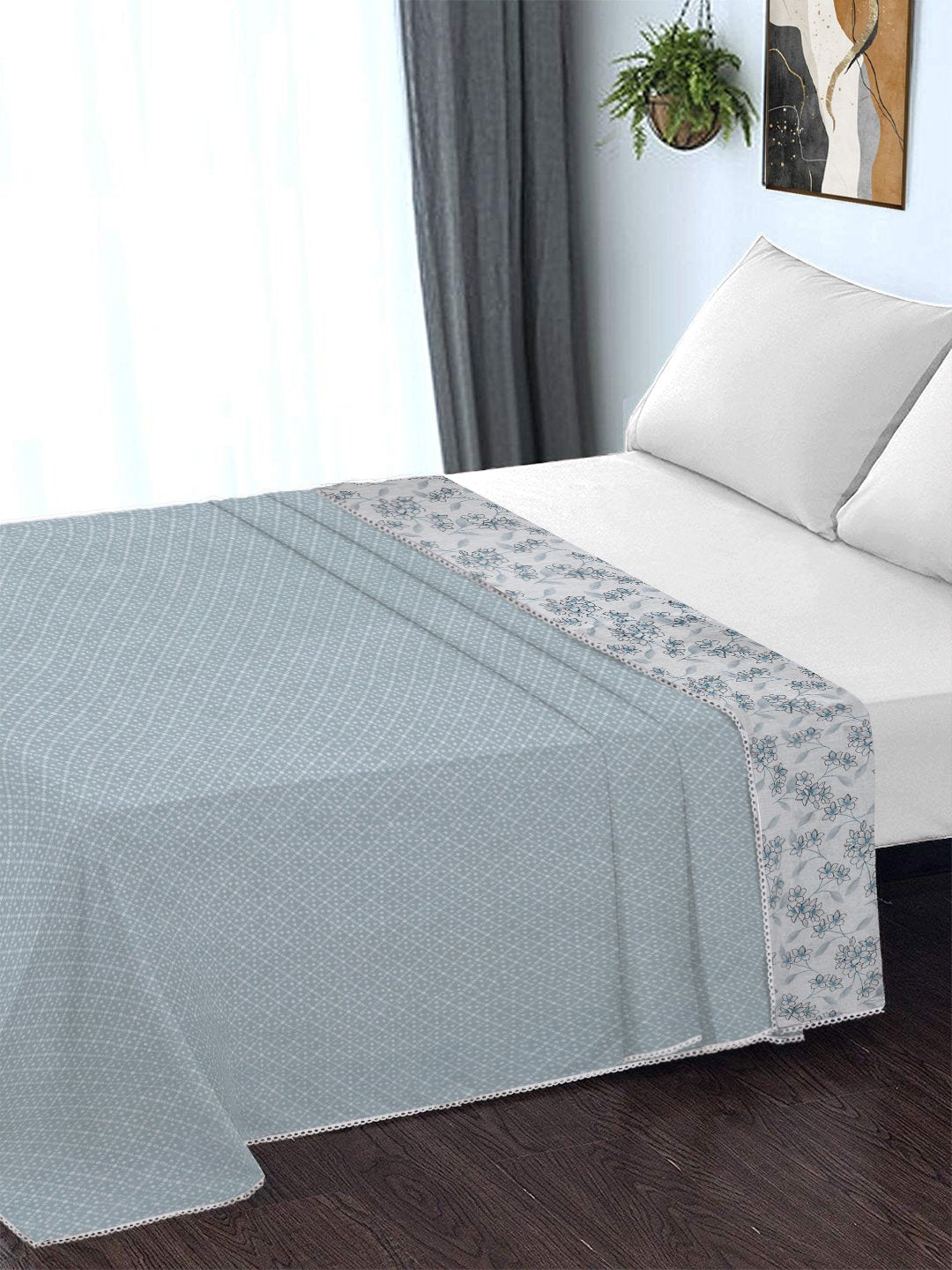 Blue Pure Cotton Floral Double Bed Dohar