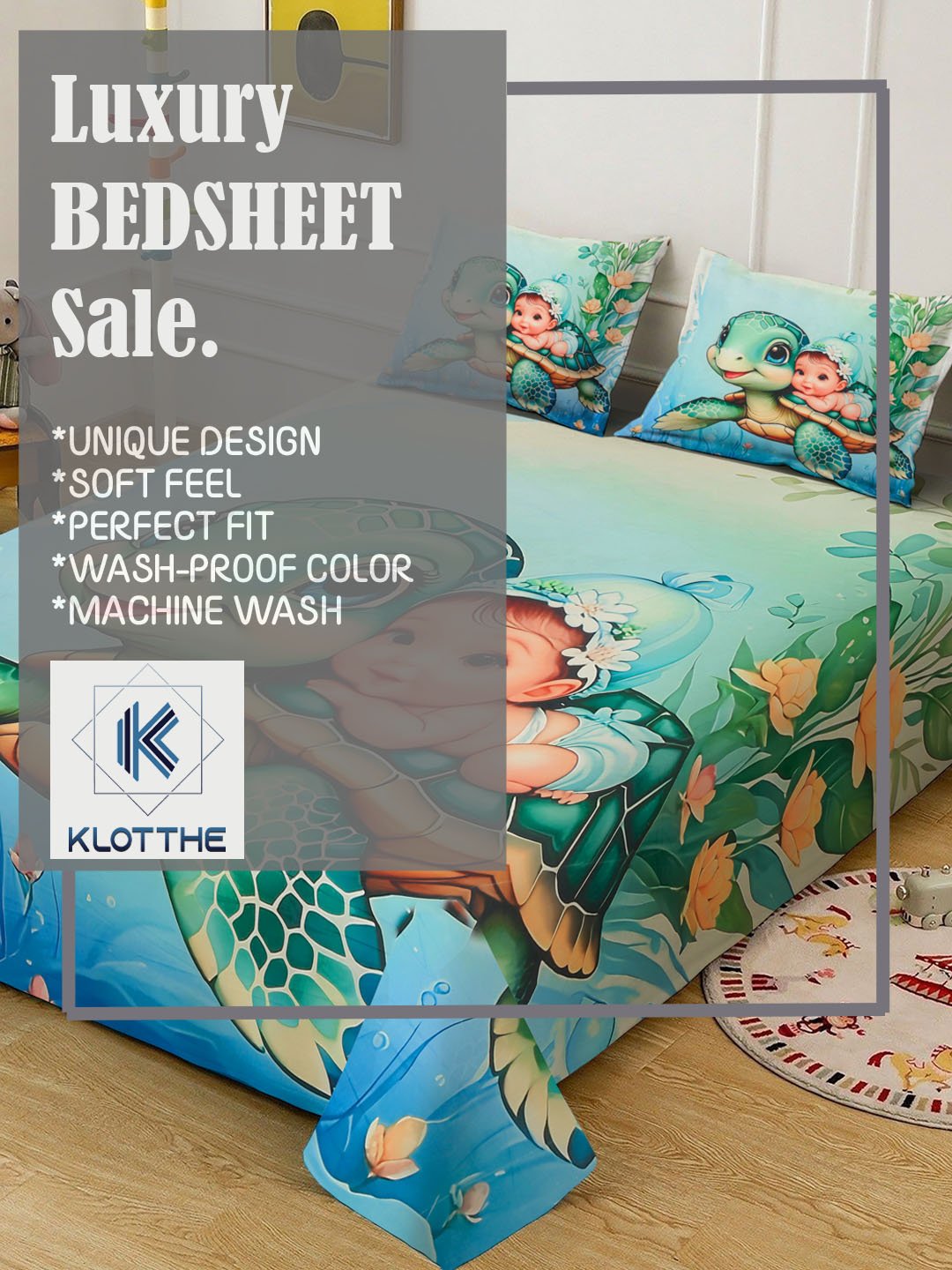 Multi Digital Cartoon Characters Printed Cotton Blend Double Bedsheet with 2 Pillow Covers