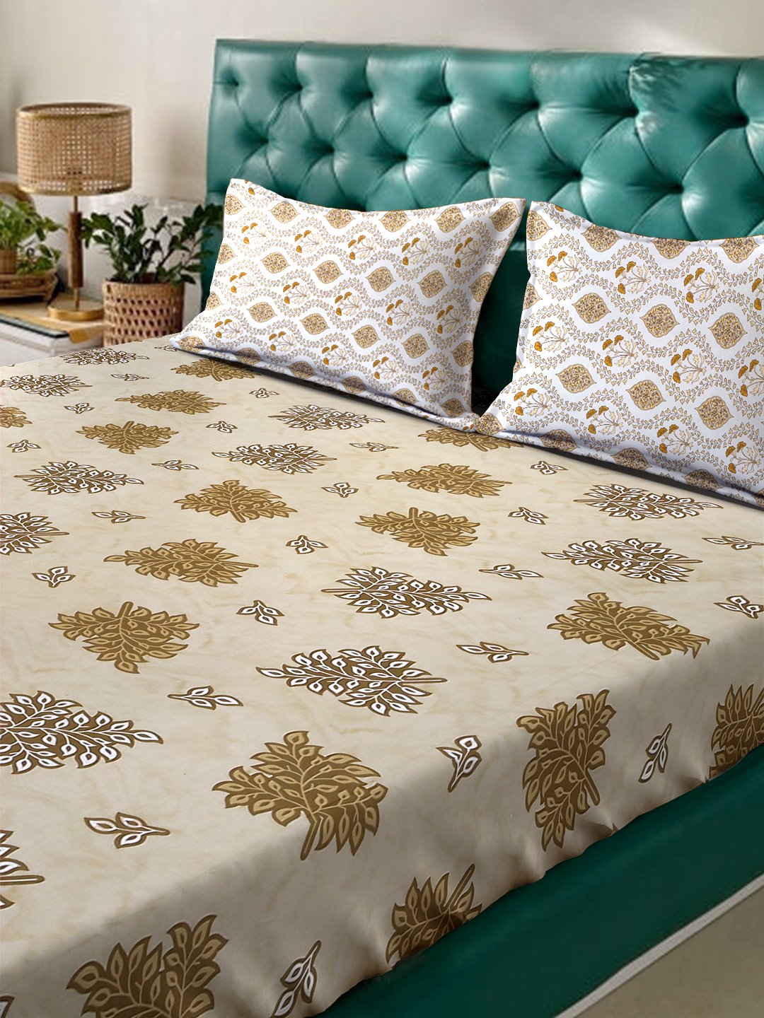 Yellow Floral 400 TC Pure Cotton Double Bedsheet with 2 Pillow Covers