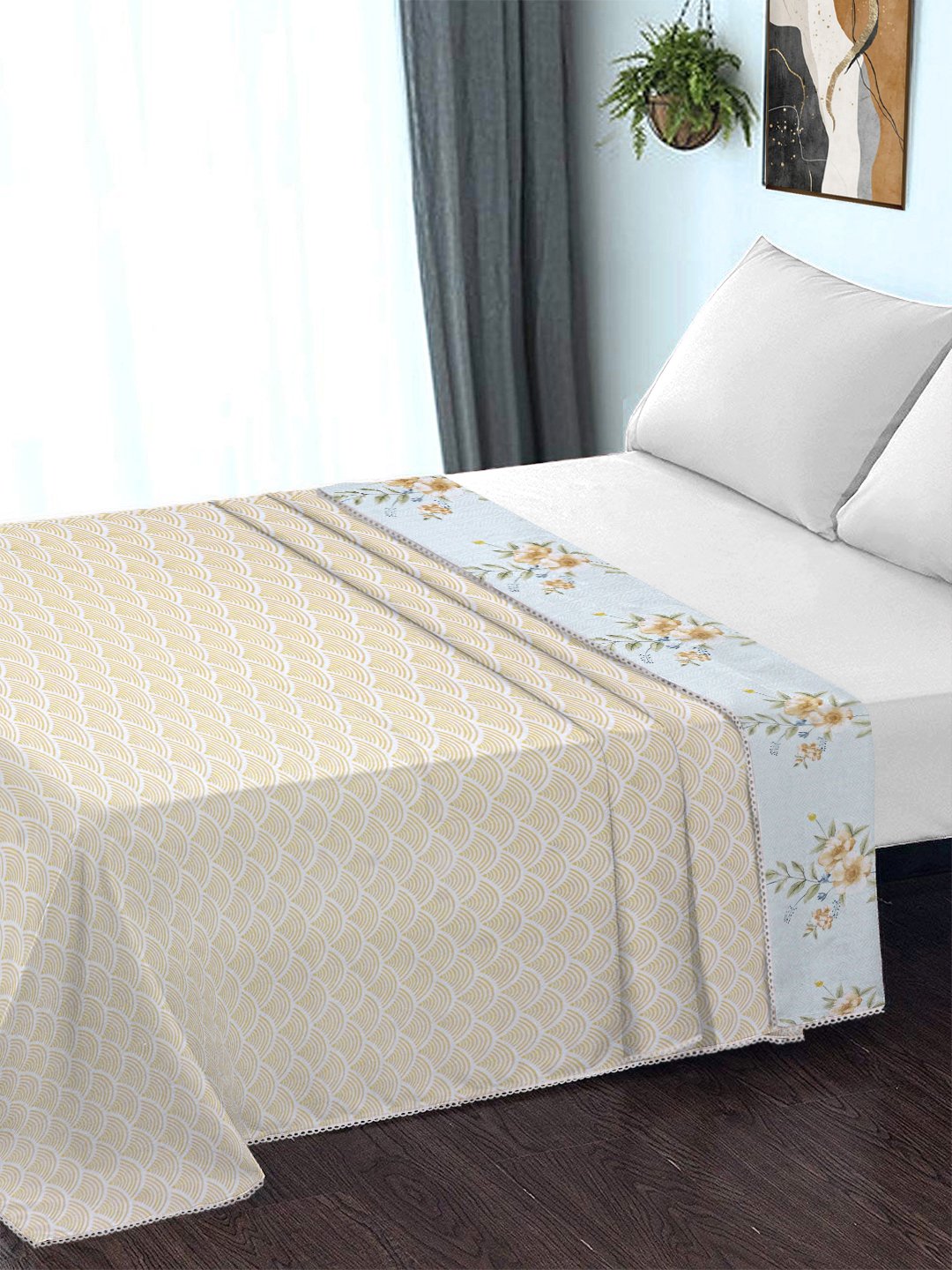 Grey Cotton Blend Floral Double Bed Dohar