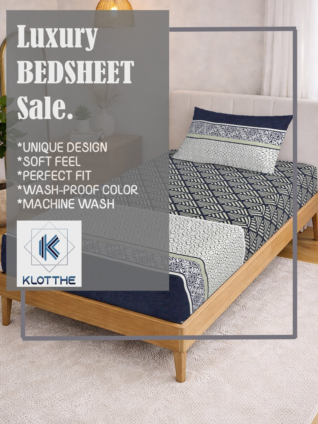Multi Geometric Cotton Blend Fitted Single Bedsheet with Pillow Cover