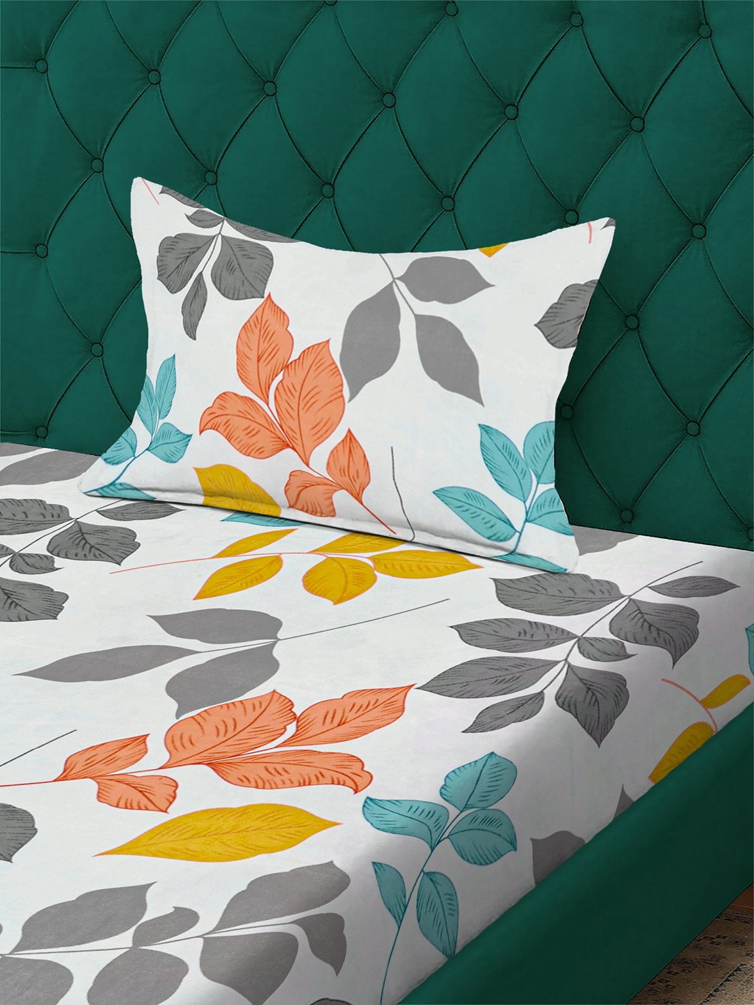 Multi Floral 300 TC Cotton Blend Fitted Single Bedsheet with Pillow Cover