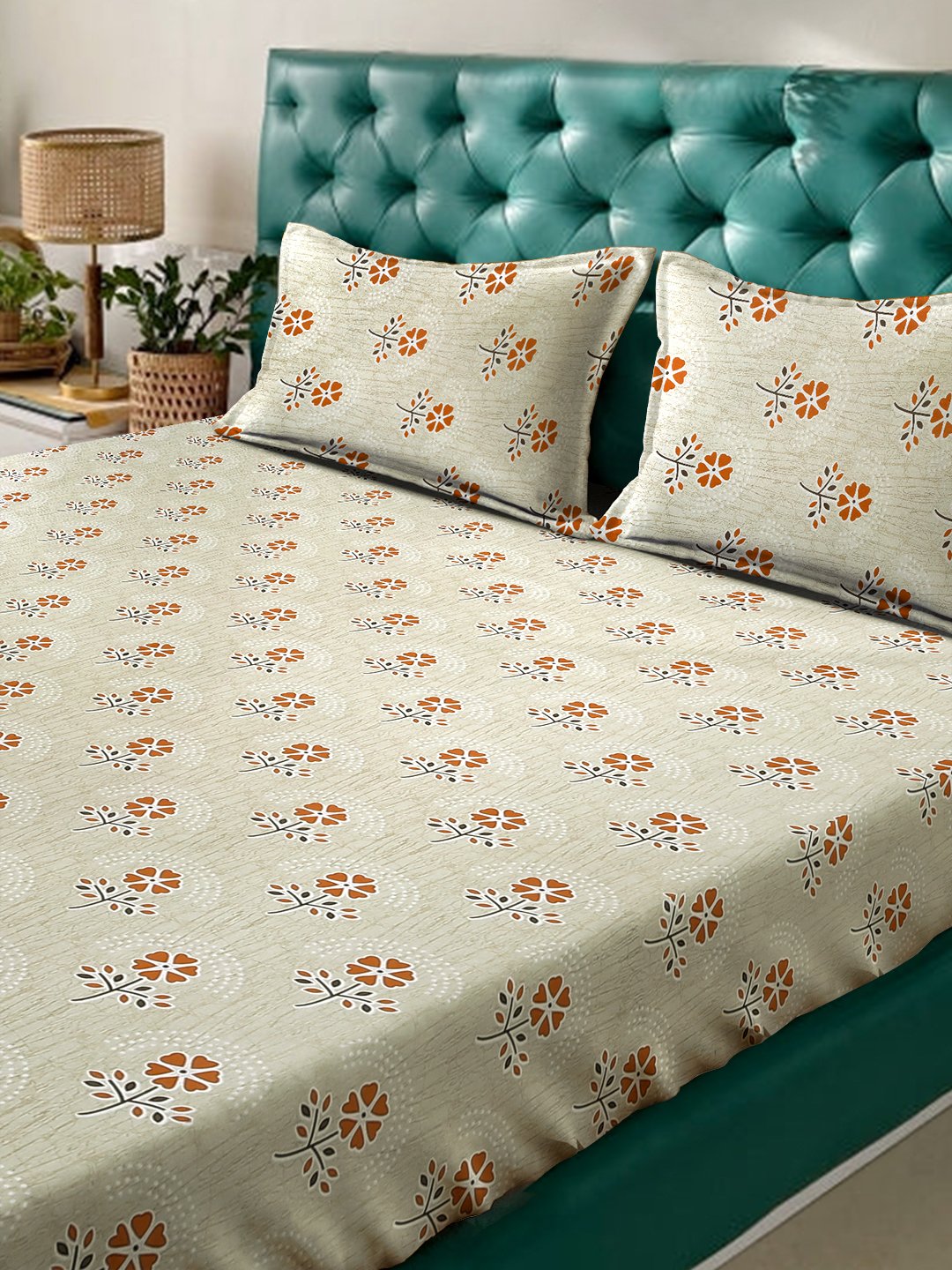 Yellow Floral 400 TC Pure Cotton Double Bedsheet with 2 Pillow Covers