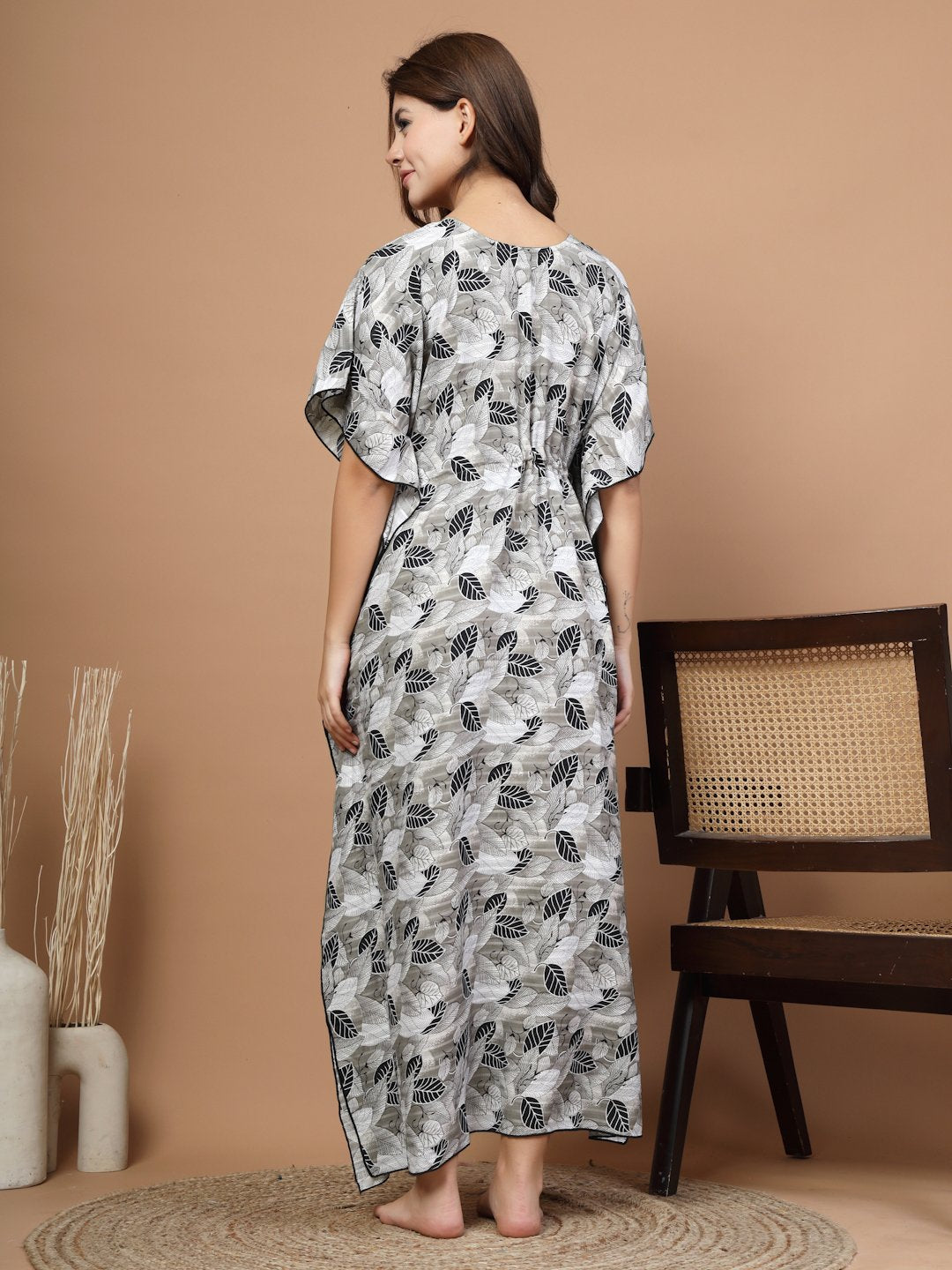 Multi Floral Cotton Blend Kaftan Maxi Nightdress