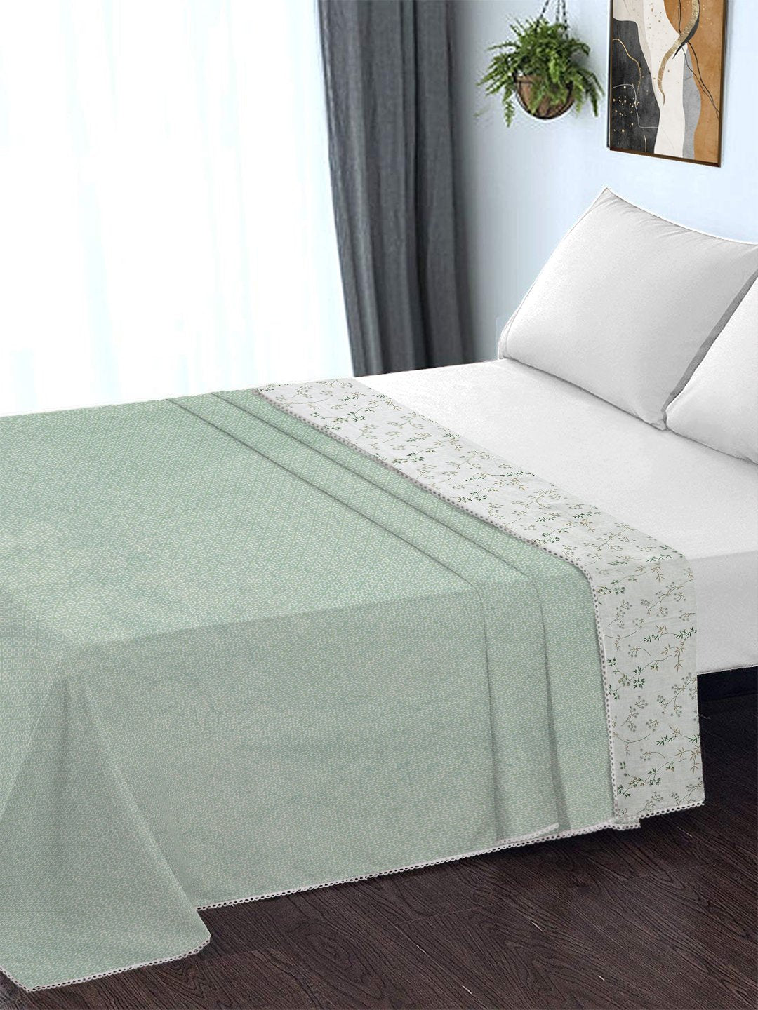 Green Pure Cotton Floral Double Bed Dohar