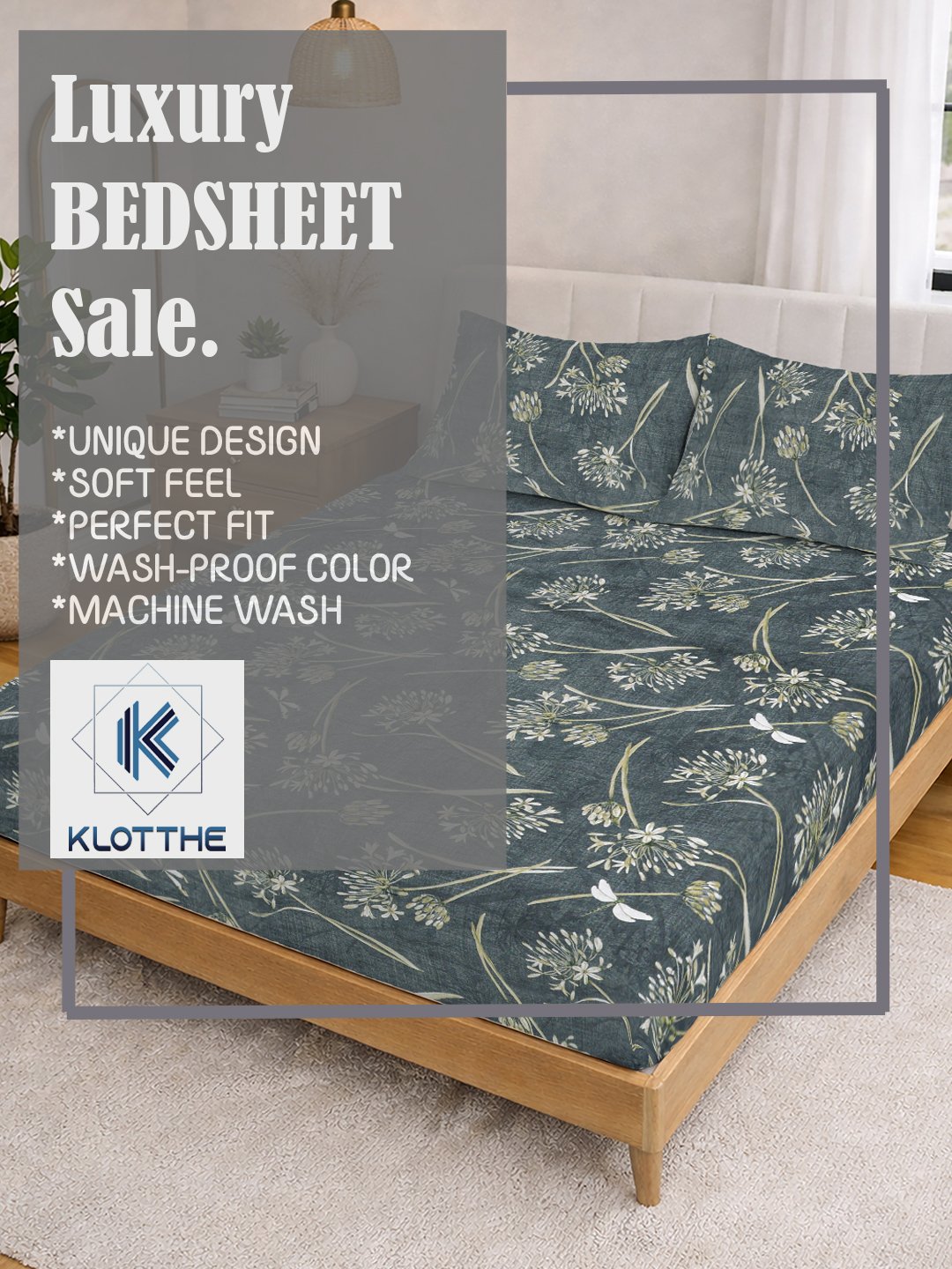 Green Floral Cotton Blend Fitted Double Bedsheet with 2 Pillow Covers