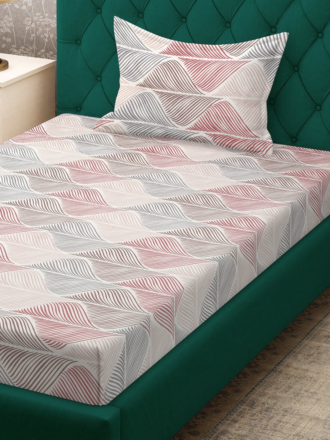 Multi Abstract 300 TC Cotton Blend Single Bedsheet with Pillow Cover