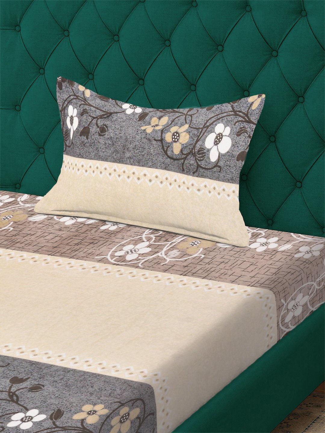 Brown Floral Woolen Single Bedsheet with Pillow Cover