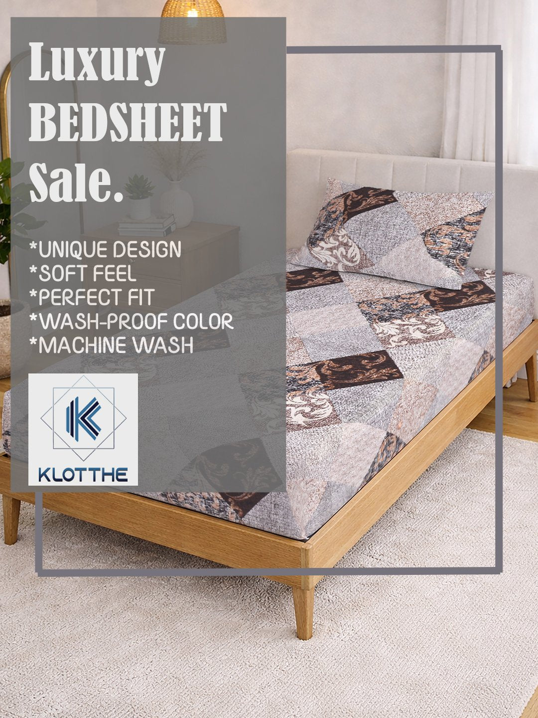 Brown Geometric Cotton Blend Single Bedsheet with Pillow Cover