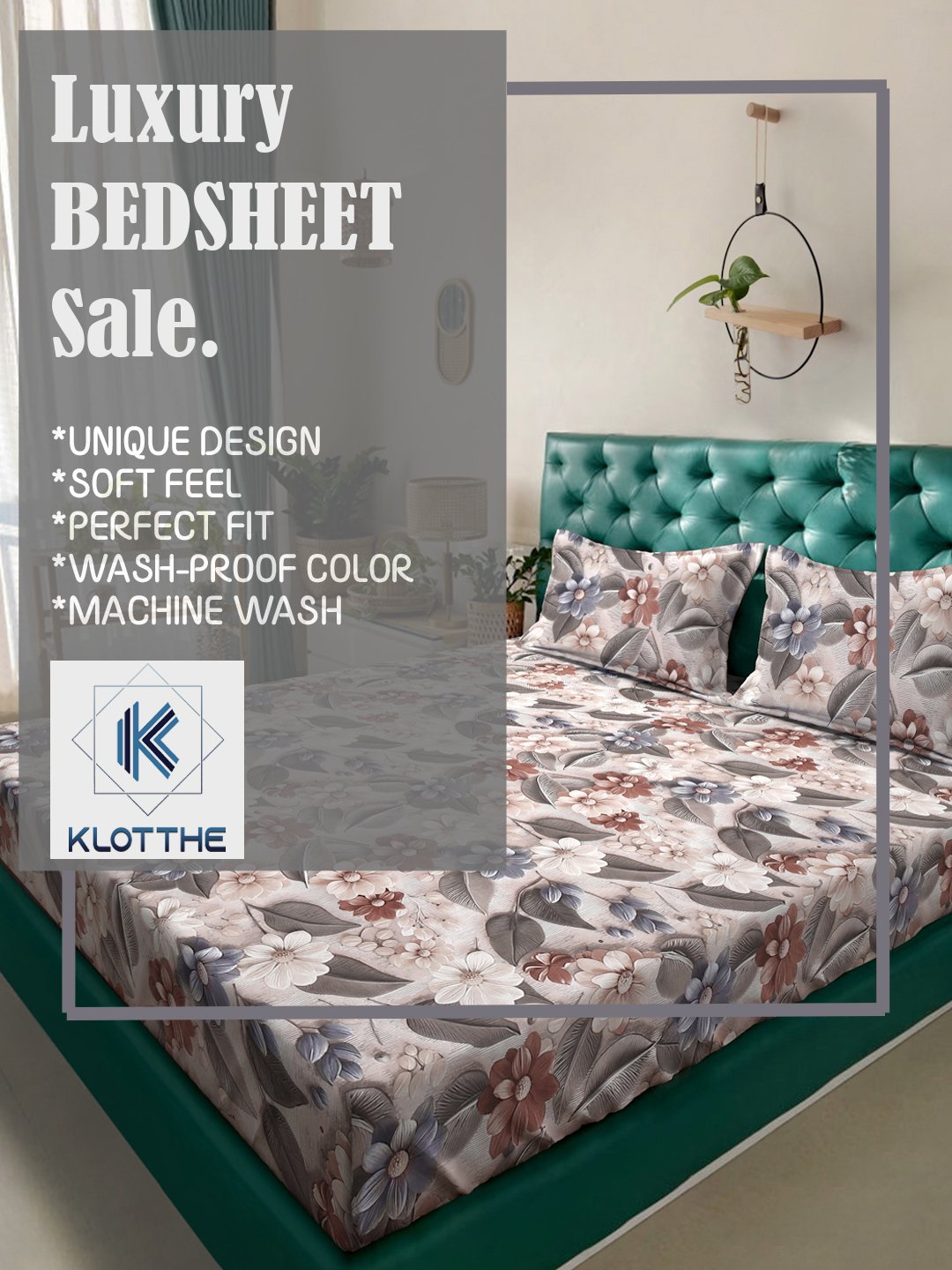 Multi Floral 7D King Size Cotton Blend Fitted Double Bedsheet with 2 Pillow Covers