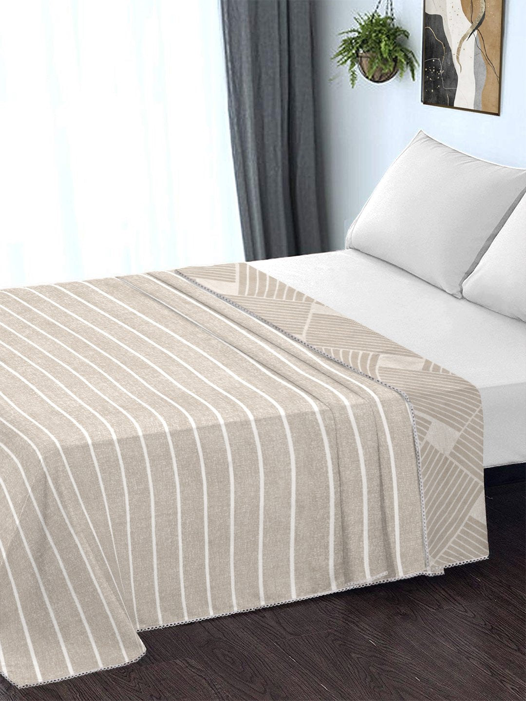 Beige Cotton Blend Geometric Double Bed Dohar