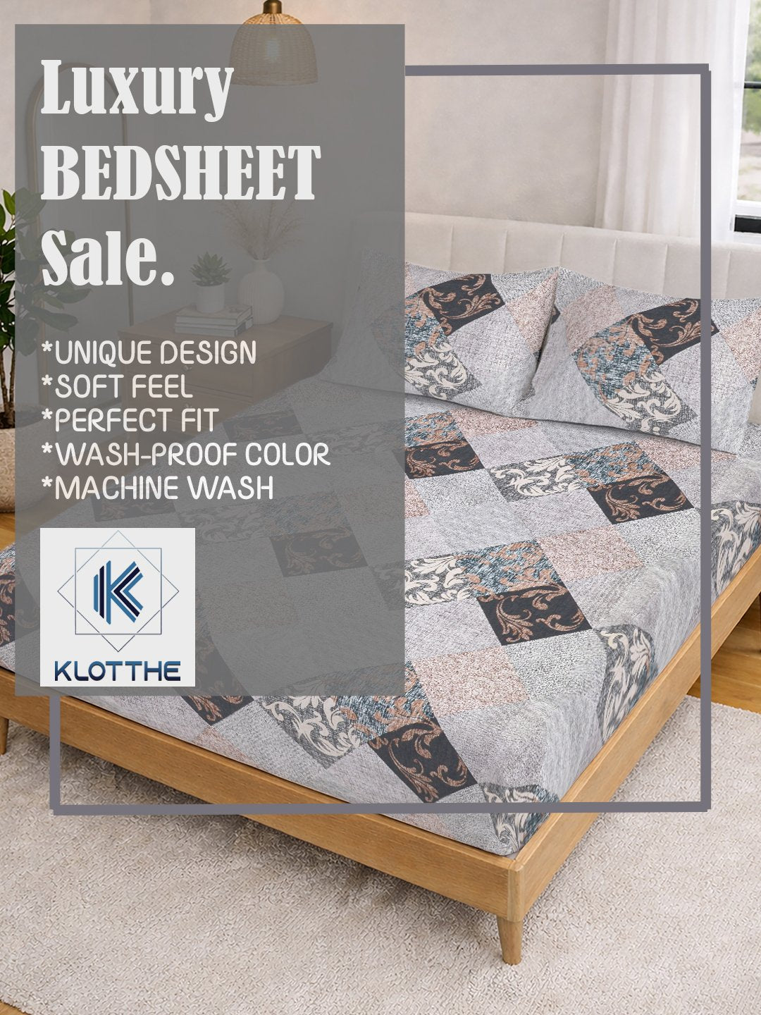 Multi Geometric Cotton Blend Double Bedsheet with 2 Pillow Covers