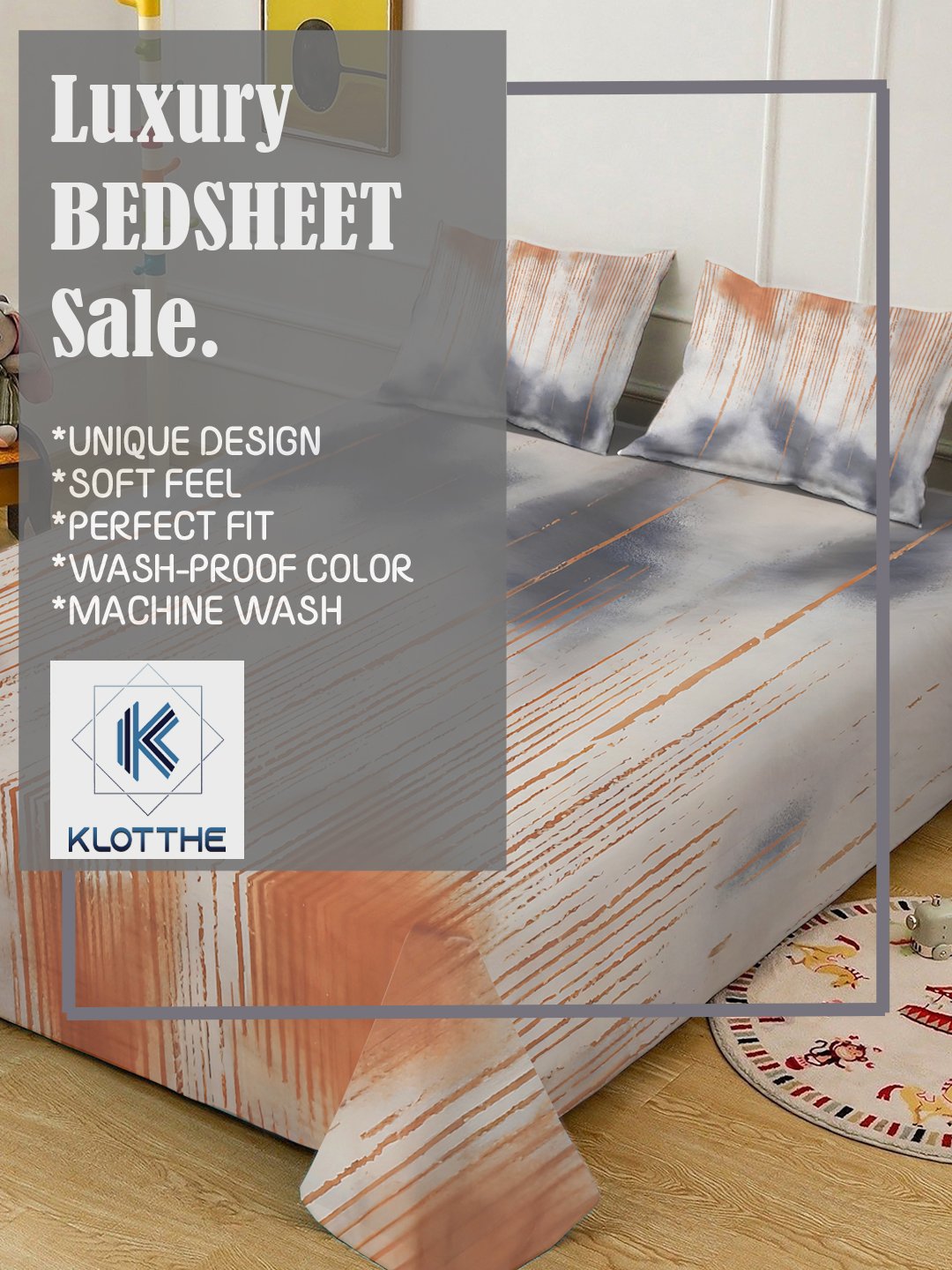 Grey Digital Abstract Printed Cotton Blend Double Bedsheet with 2 Pillow Covers