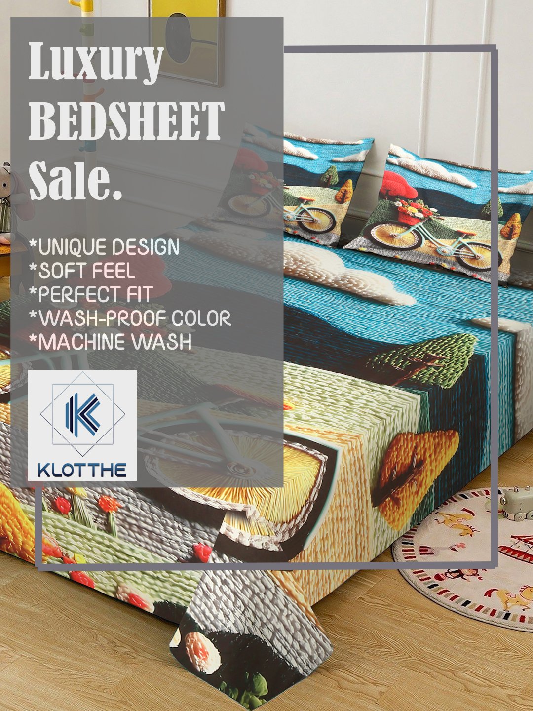 Multi Digital Abstract Printed Cotton Blend Double Bedsheet with 2 Pillow Covers