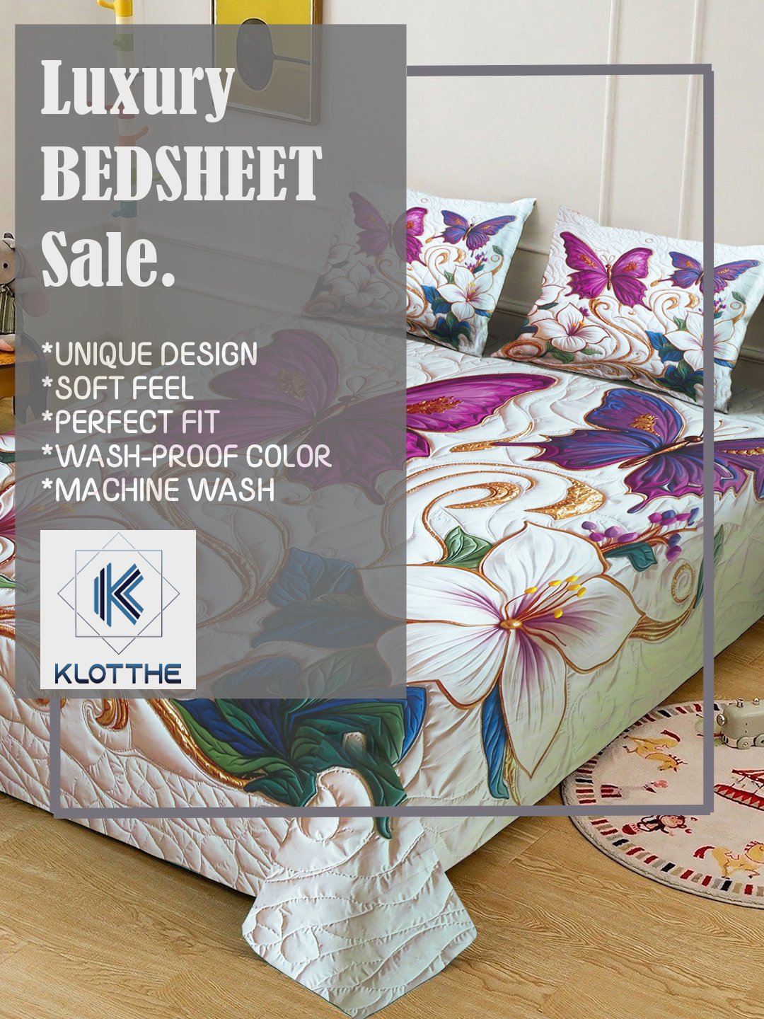 Multi Digital Floral Printed Cotton Blend Double Bedsheet with 2 Pillow Covers