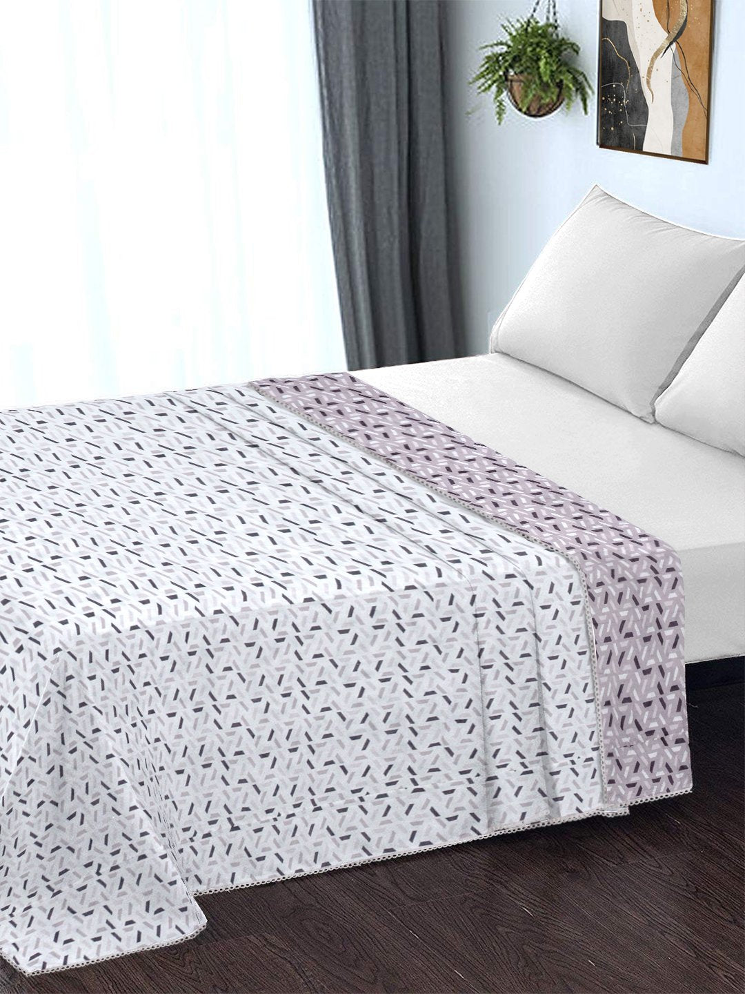 Purple Pure Cotton Geometric Double Bed Dohar