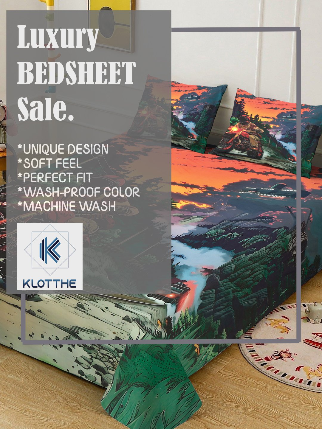 Green Digital Graphic Printed Cotton Blend Double Bedsheet with 2 Pillow Covers