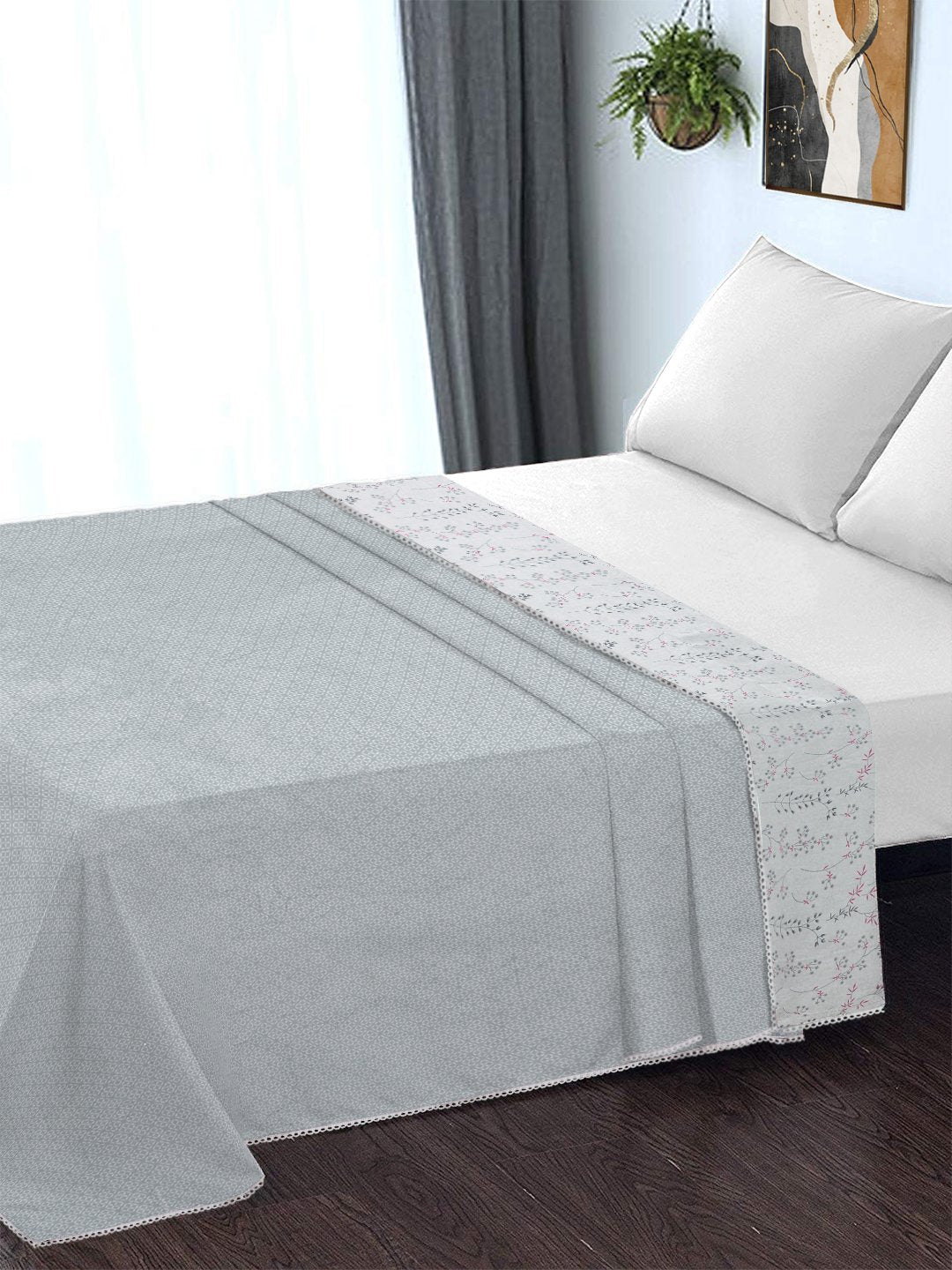 Grey Pure Cotton Floral Double Bed Dohar