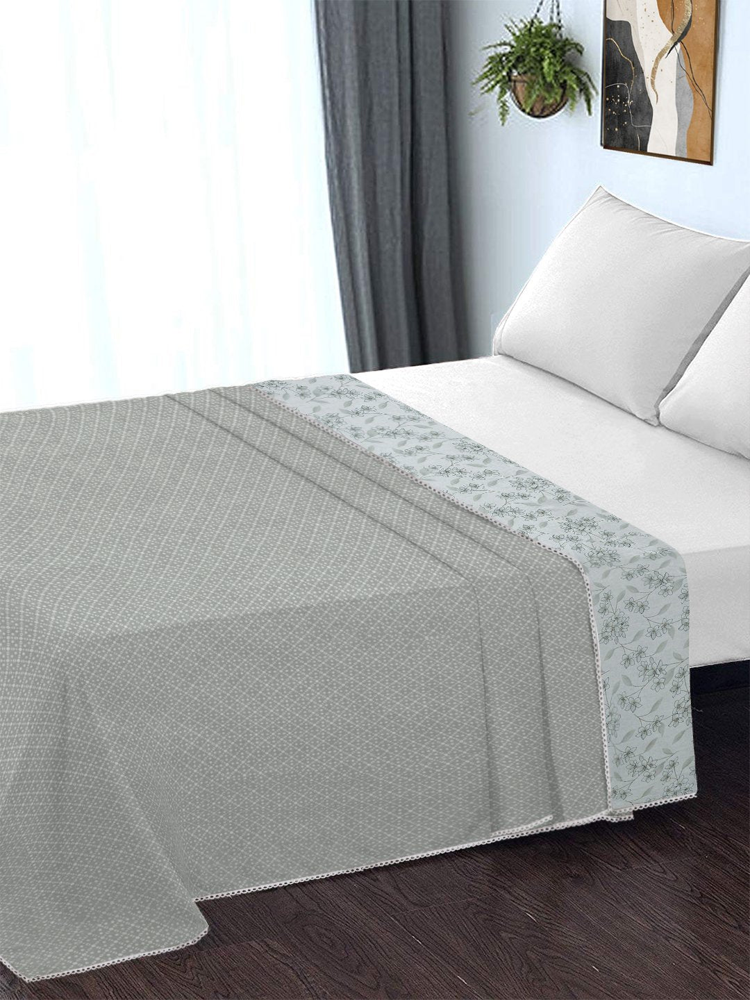 Grey Pure Cotton Floral Double Bed Dohar