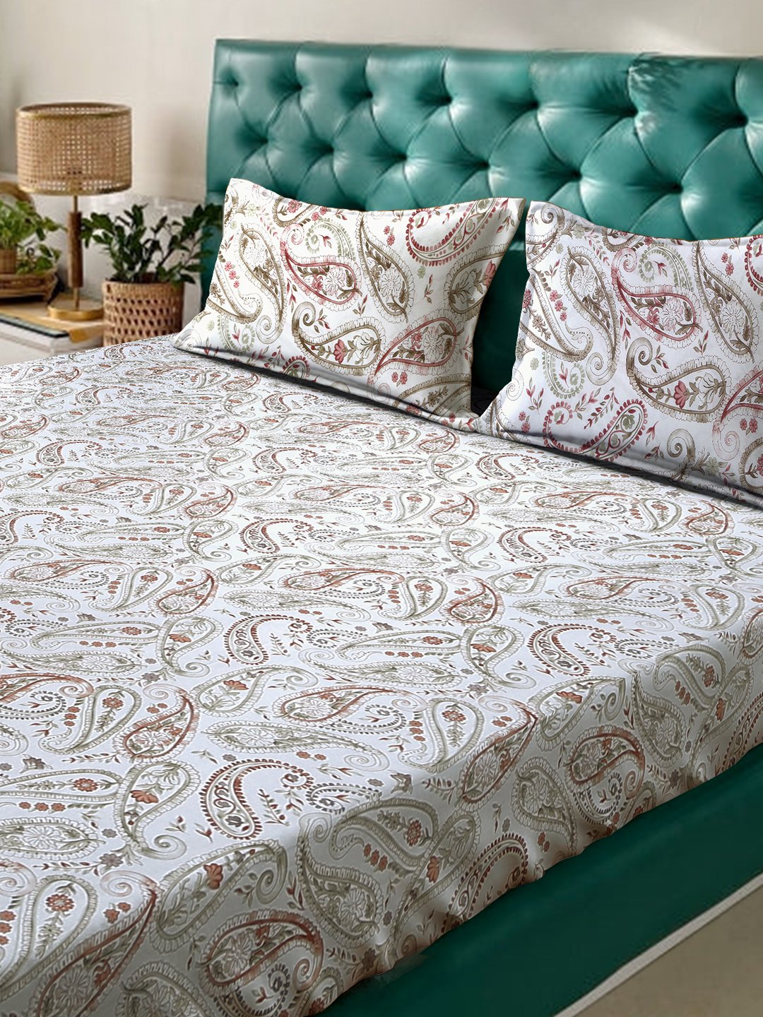 Orange Floral 400 TC Pure Cotton Double Bedsheet in Book Fold Packing