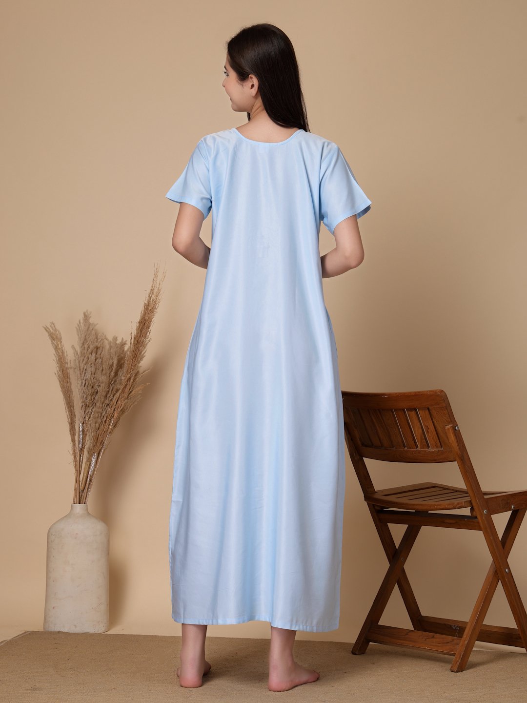 SkyBlue Solid Soft Feel Cotton Blend Maxi