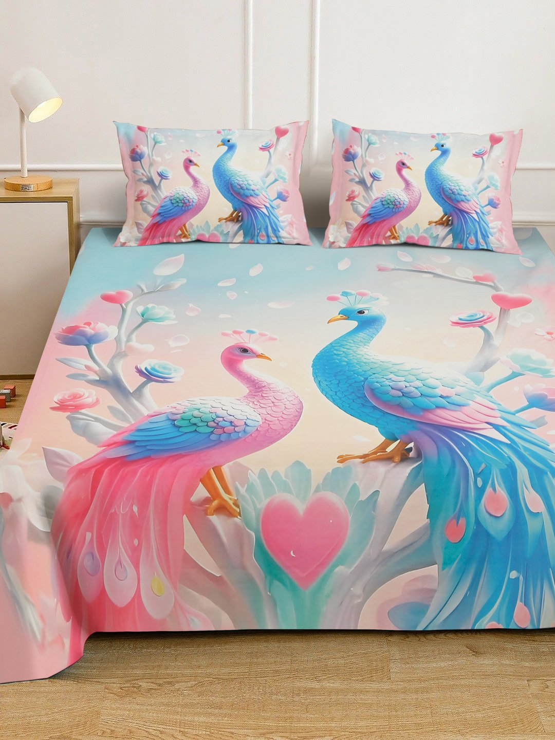 Multi 7D Animal Printed Cotton Blend Double Bedsheet with 2 Pillow Covers