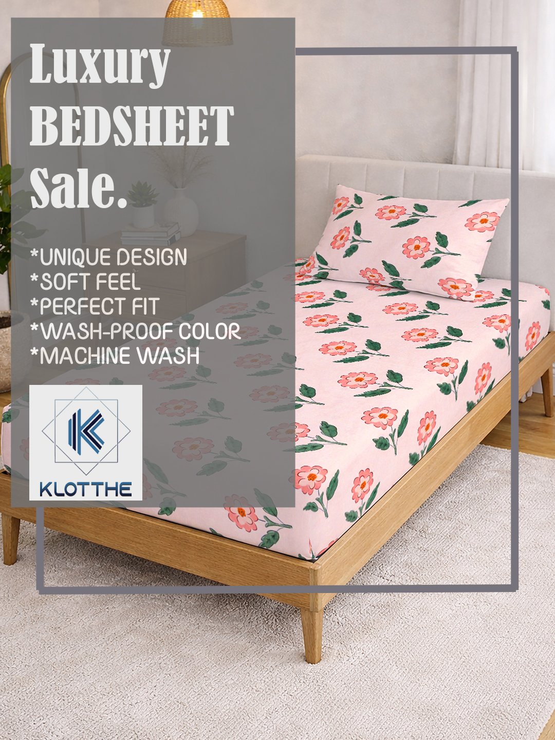 Pink Floral Cotton Blend Single Bedsheet with Pillow Cover