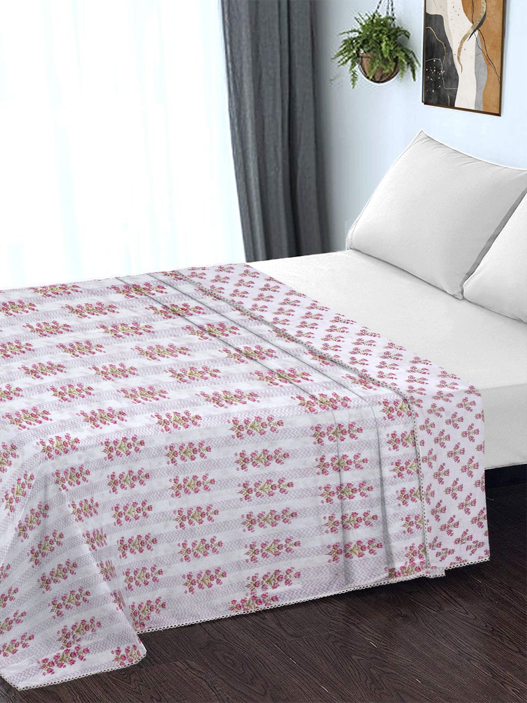 Pink Pure Cotton Floral Double Bed Dohar