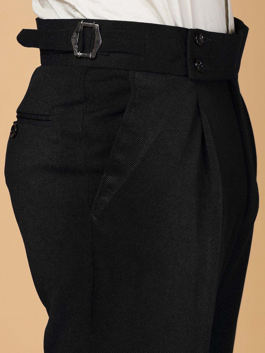 Black Lycra Cotton Solid Smart Fit Formal Trouser