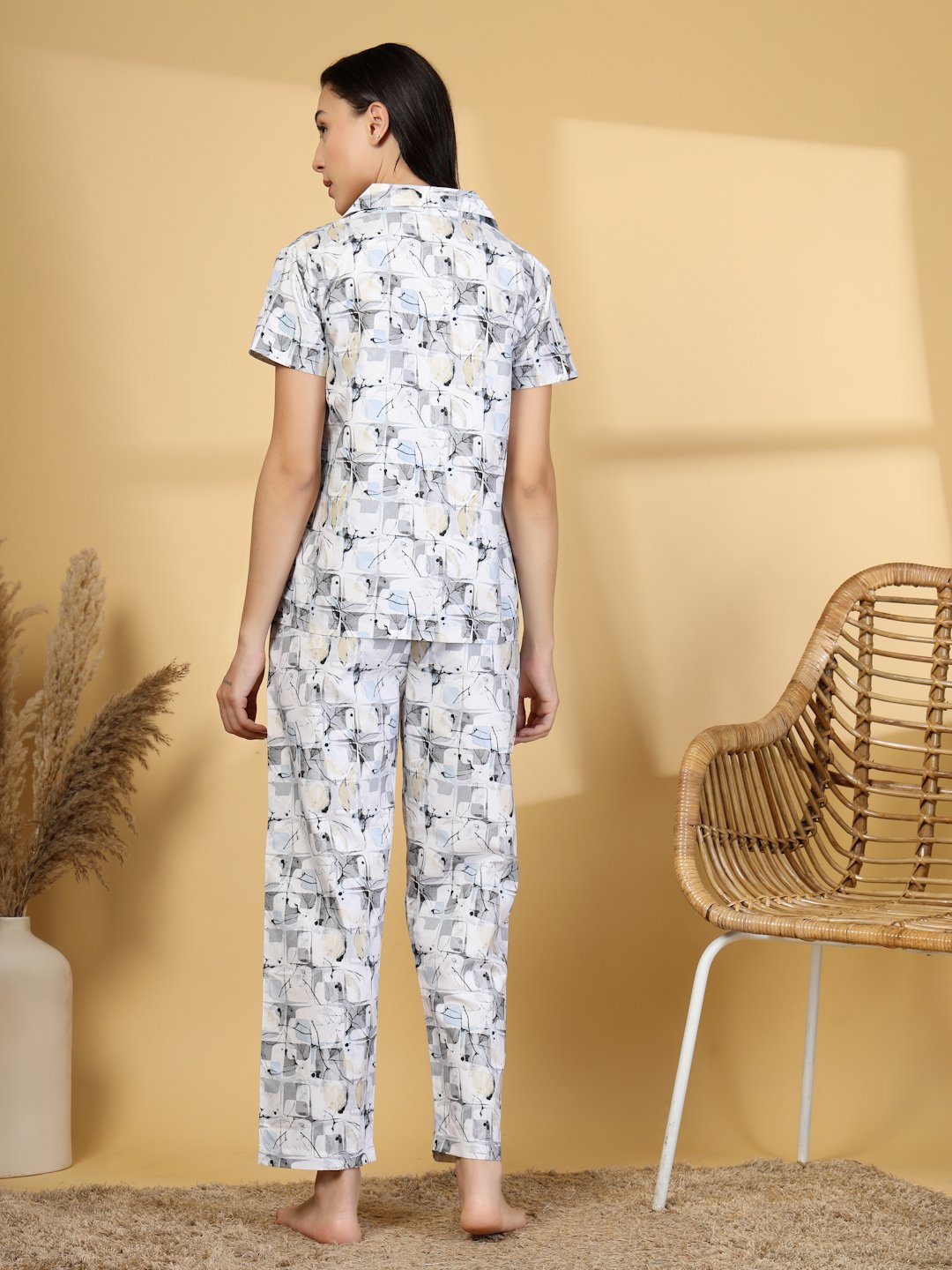 Women Multi Abstract Cotton Blend Night Suit