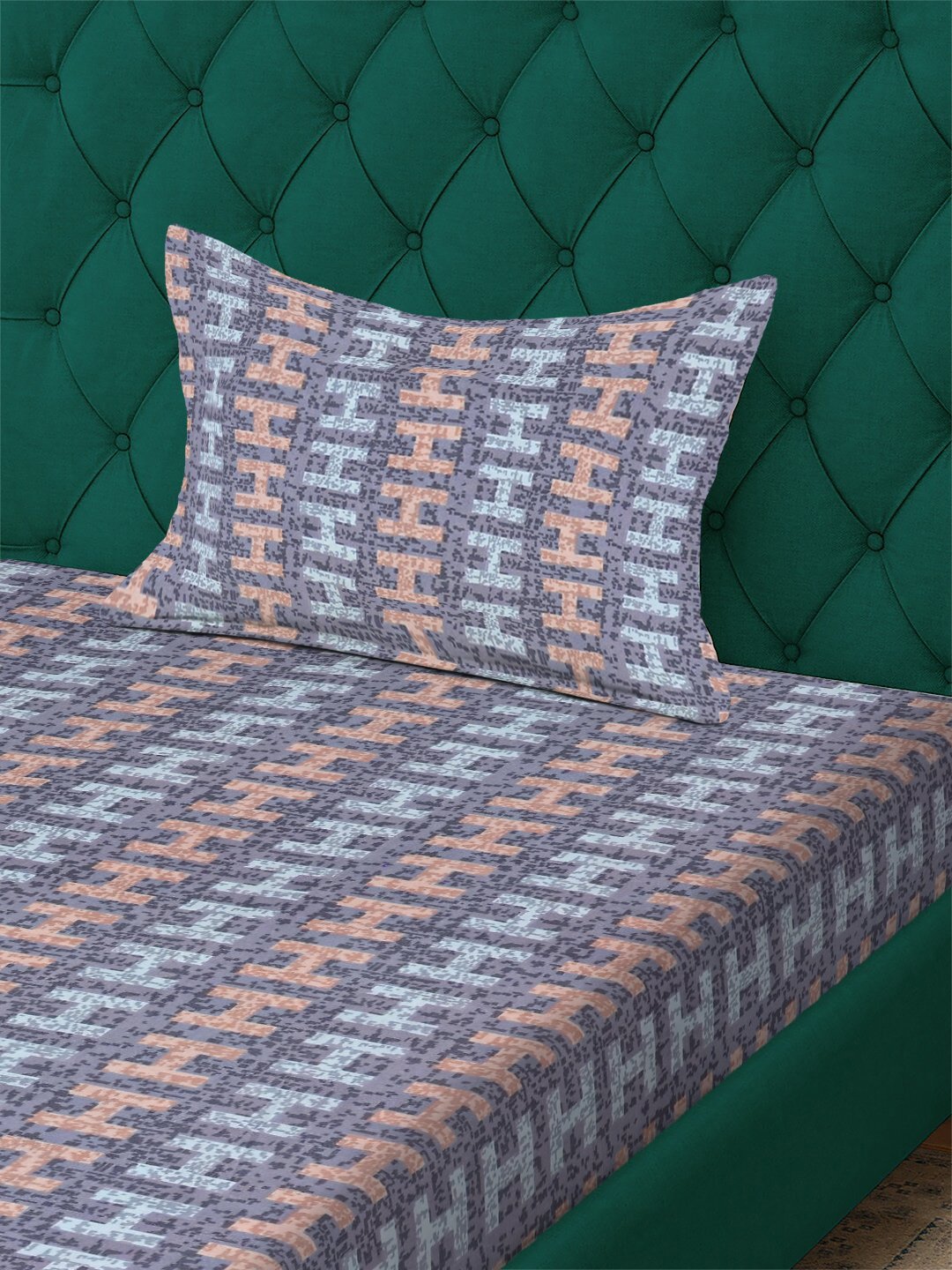 Purple Abstract 300 TC Cotton Blend Single Bedsheet with Pillow Cover