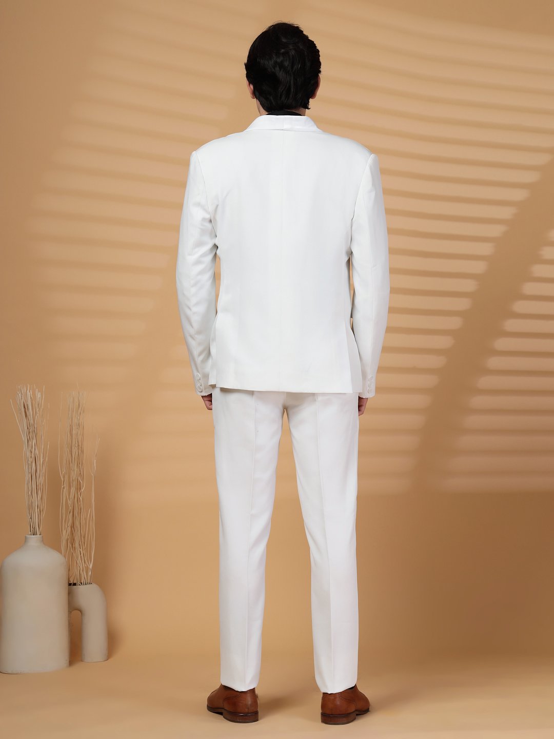 White Solid Embroidery Single-Breasted Two-Piece Party Suit