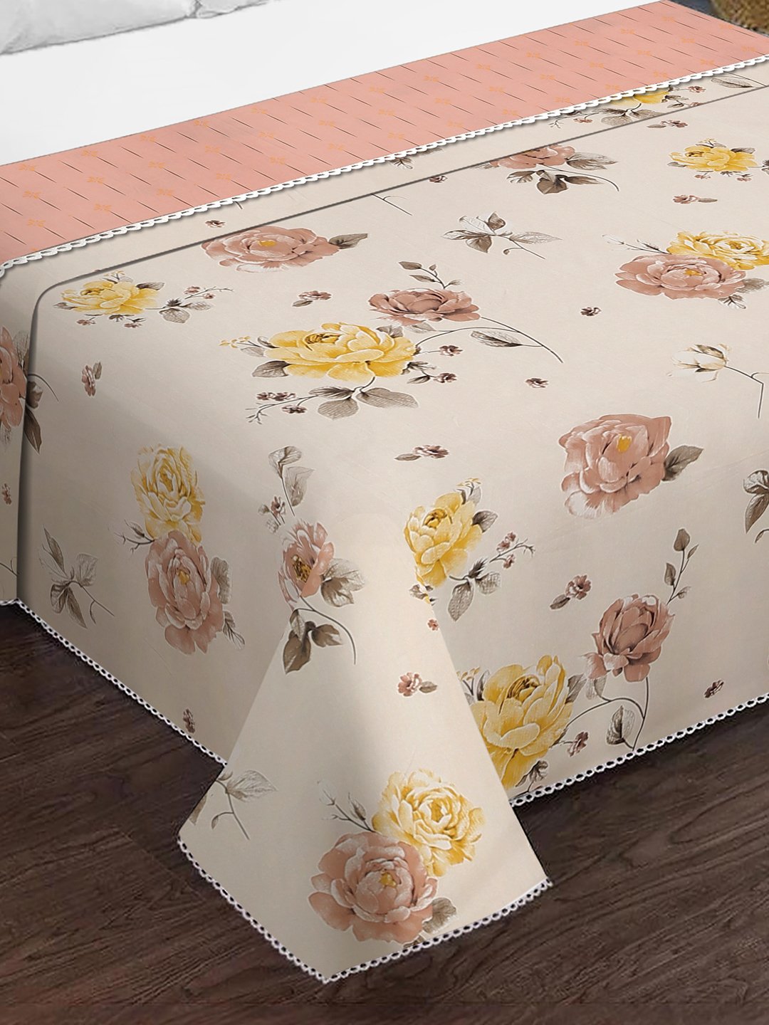 Cream Cotton Blend Floral Double Bed Dohar