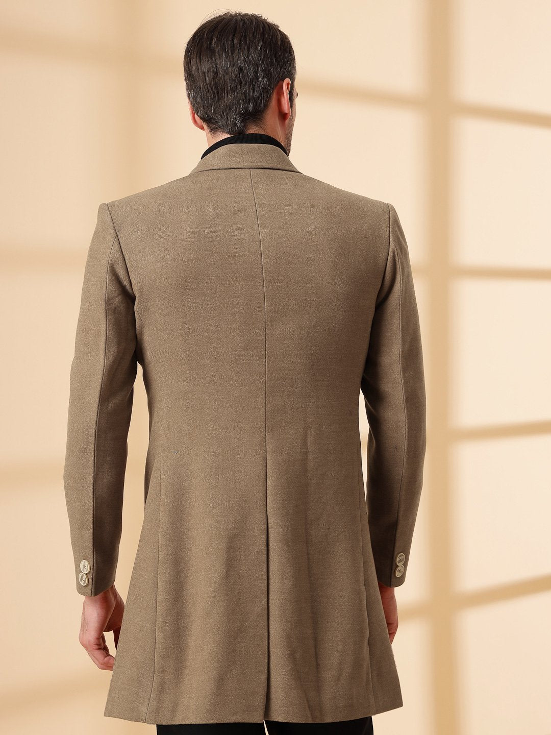 Brown Long Sleeve Double-Breasted Woolen Coat